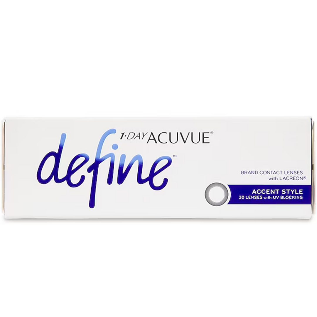 Box of 1-Day Acuvue Define Accent Style contact lenses on a white background